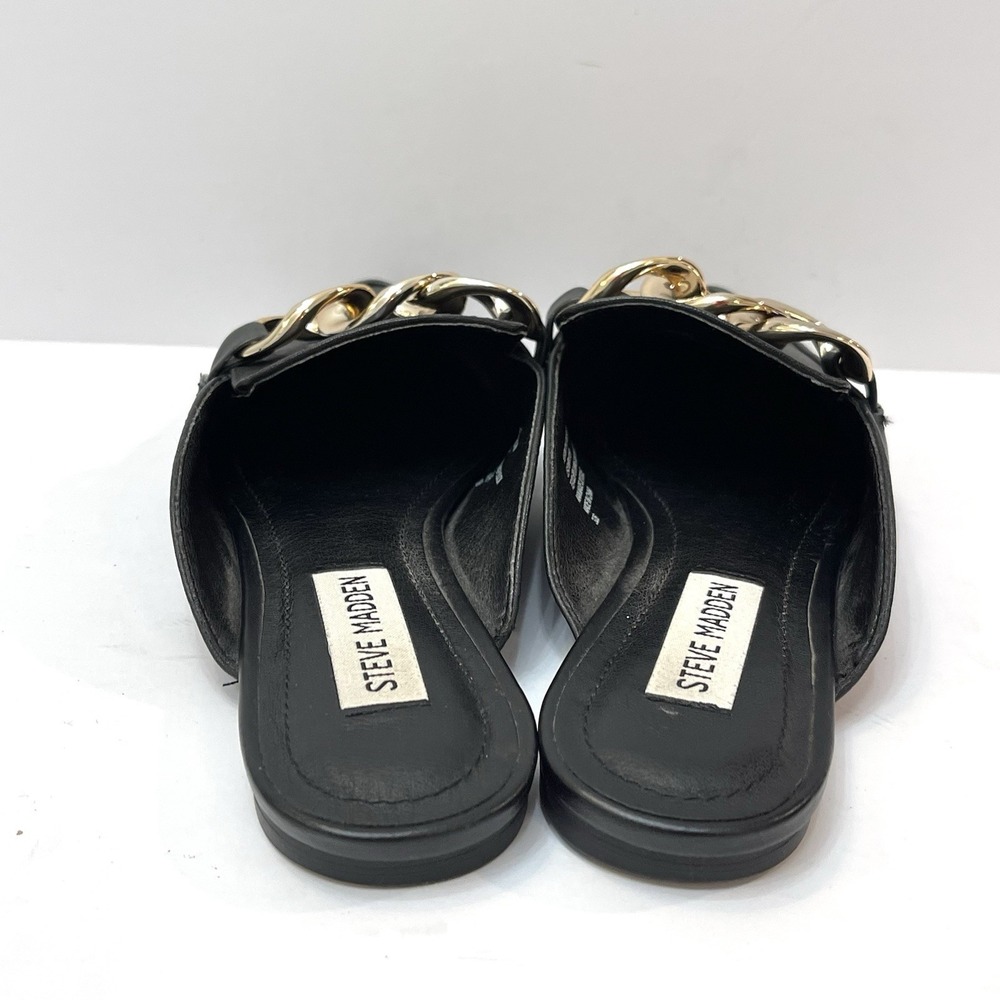 Steve Madden Slip On Black Flat Mule With Gold Chain Leather Size 6 - Picture 4 of 7
